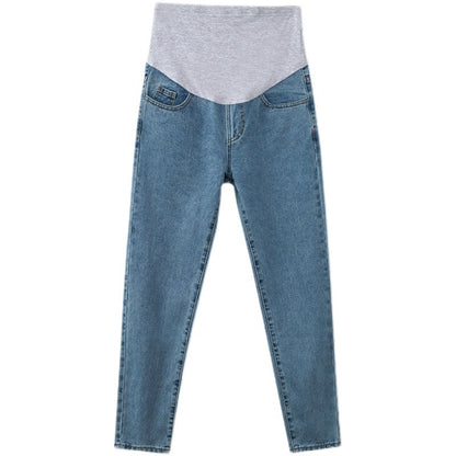 マタニティデニムパンツ ライトブルー 商品単体 全体シルエット
