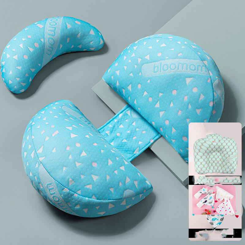 調整式マタニティ抱き枕 ブルードット柄 3点セット俯瞰（マタニティ枕）
