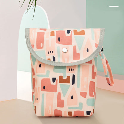 吊り下げOK防水おむつ収納バッグ｜外出・ベッドサイド用マミーバッグ 25×15×7cm（キャンバス）