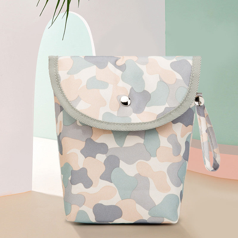 吊り下げOK防水おむつ収納バッグ｜外出・ベッドサイド用マミーバッグ 25×15×7cm（キャンバス）