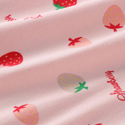 さらっと涼しく眠れる 女の子夏用半袖ナイトドレス いちご柄 コットン薄手 100~160cm