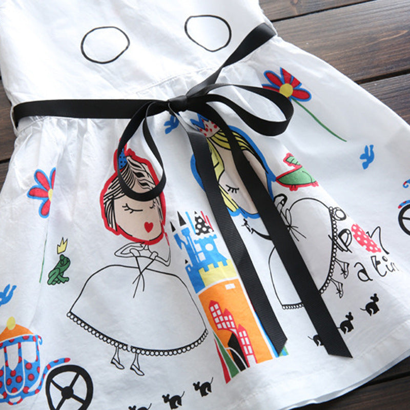 物語みたいなプリンセスプリントでおでかけが華やぐ 女の子ノースリーブワンピース デジタルプリント コットン 90~140cm