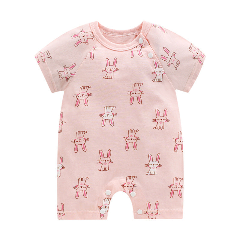 さらっと涼しく夏に快適 赤ちゃん半袖ロンパース アニマルプリント さらふわコットン 前開きスナップ 59–90cm