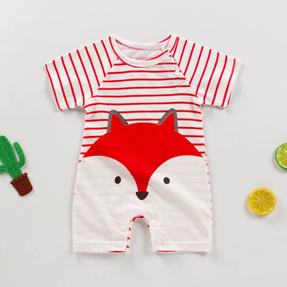 さらっと涼しく夏に快適 赤ちゃん半袖ロンパース アニマルプリント さらふわコットン 前開きスナップ 59–90cm