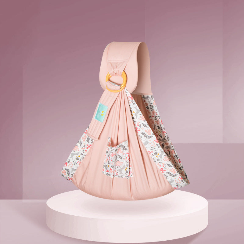 さくらピンク系スリングの全体像とリング部アップ（リングスリング・抱っこ紐スリング）
