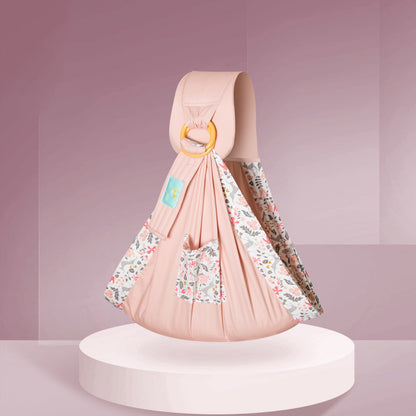 さくらピンク系スリングの全体像とリング部アップ（リングスリング・抱っこ紐スリング）
