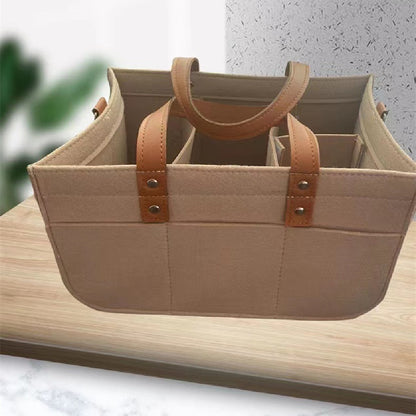 ベビーカー取付OK｜フェルト製おむつキャディ収納バッグ 33×15×18cm（PUレザーハンドル）