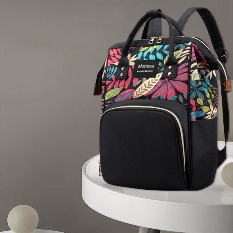 【マザーズリュック】ナイロン製おむつ収納バックパック 40×18×24cm 16kg耐荷重 ボトルポケット付き 2WAYストラップ