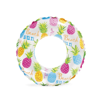 パイナップル柄 キッズ用ビニールプール 直径132cm＋ビーチボール＋スイムリング 3点セット（3〜6歳）