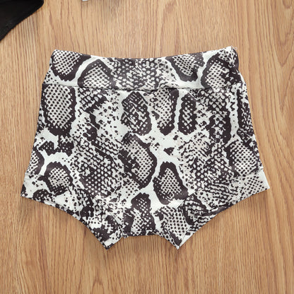 パパとおそろい気分が叶う ベビー半袖ロンパース＆パイソン柄ショーツ＆ヘアバンド3点セット レタープリント コットン90% 70〜100cm