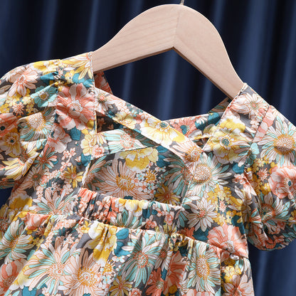 ふんわり花柄が映える 女の子半袖ワンピース コットン素材 ナチュラルデザイン 80~130cm