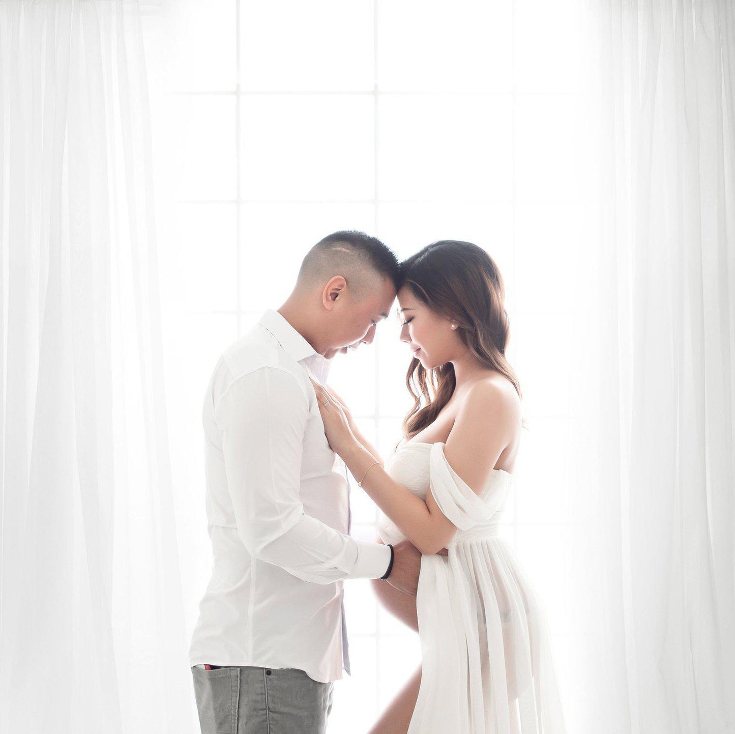 神秘的に美しく残せる マタニティフォトドレス オフショルダー フロアロング シフォン素材 S〜XL