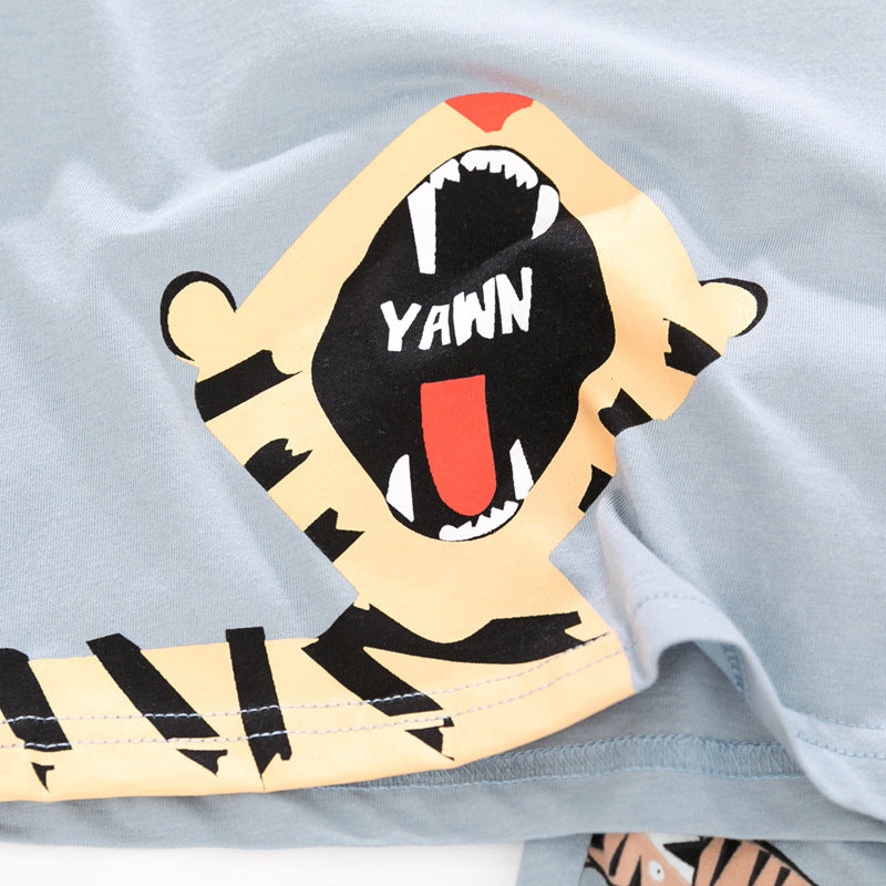 さらっと快適に遊べる 男の子半袖Tシャツ＆ショートパンツ上下セット タイガー柄 コットンニット 2〜7歳