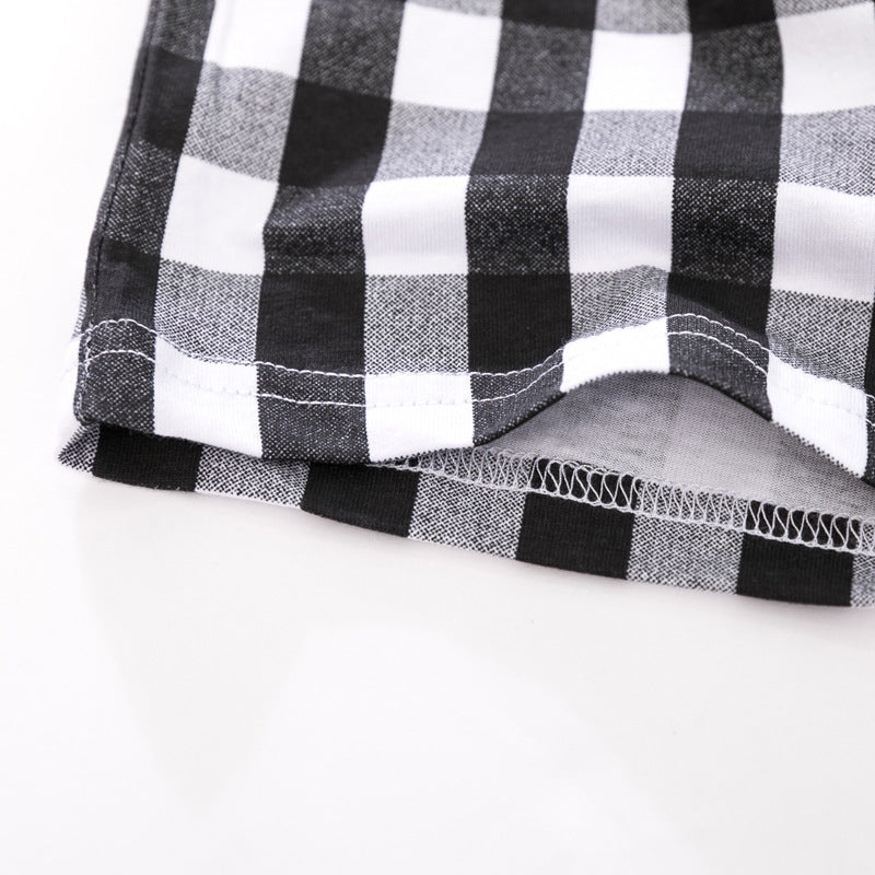 さらっと夏にかわいく決まる 男の子半袖セットアップ ねこカートゥーンプリントTシャツ＆ギンガムチェックショートパンツ グレー 90~140cm