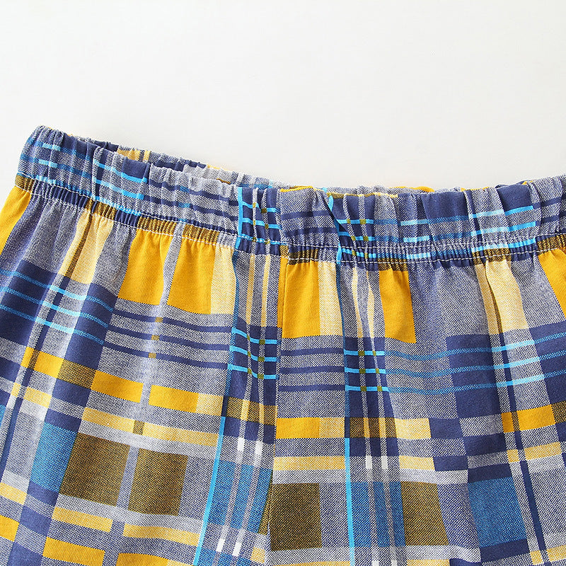 夏の元気コーデが一枚で決まる 男の子半袖Tシャツ＆チェックショートパンツセット 車カートゥーン刺繍タイプ ネイビー コットン100% 90~140cm