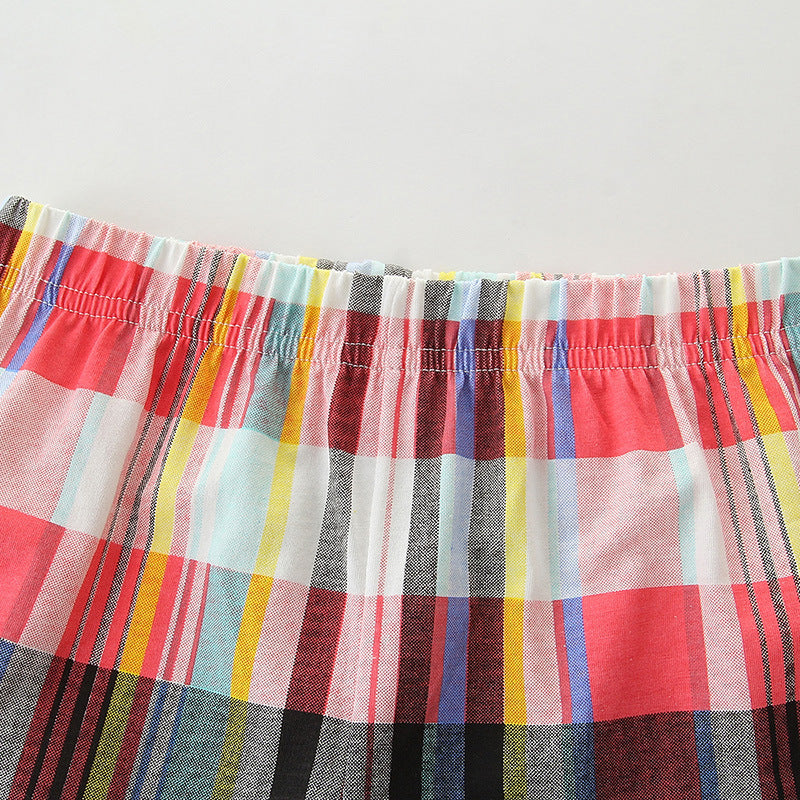 夏の遊び心コーデが完成 男の子半袖Tシャツ＆チェックショートパンツセット ヘリコプターカートゥーンプリント ニットコットン100% ネイビー 90~140cm