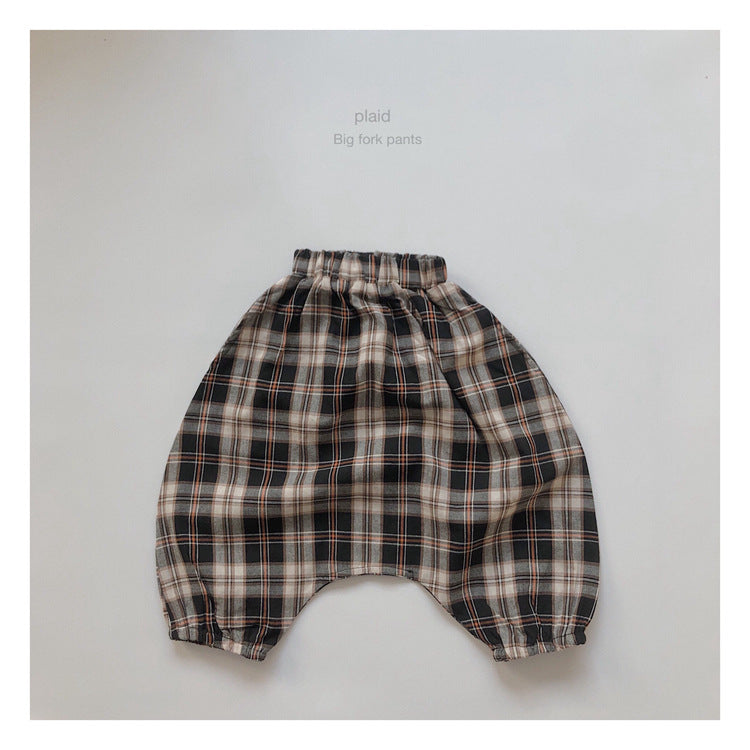 ゆったり動けてこなれ感が出る 子どもバルーンパンツ チェック柄 コットン 80~130cm