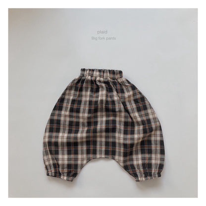 ゆったり動けてこなれ感が出る 子どもバルーンパンツ チェック柄 コットン 80~130cm