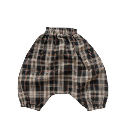 ゆったり動けてこなれ感が出る 子どもバルーンパンツ チェック柄 コットン 80~130cm
