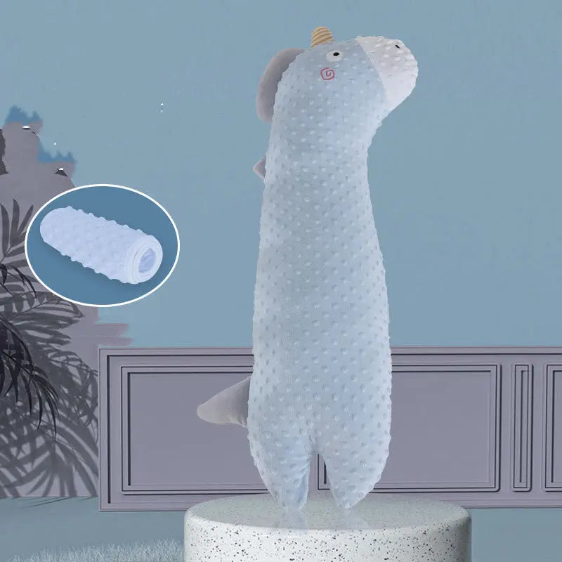 水色のユニコーンデザイン多機能ベビーピローと腹囲クッションのセット画像  
