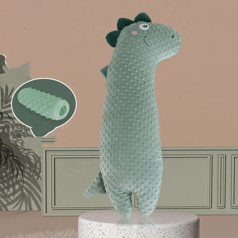 グリーンの恐竜デザイン多機能ベビーピローと腹囲クッションのセット画像  
