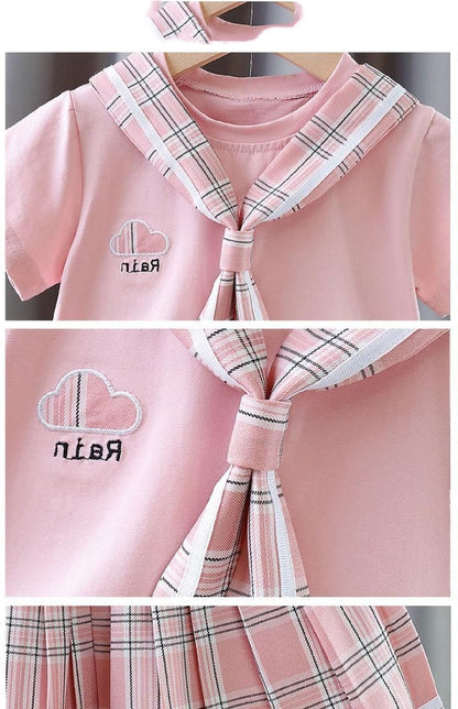 きちんと可愛いセーラー風で夏コーデが決まる 女の子トップス＆プリーツスカート チェック柄 コットン90% 90~140cm