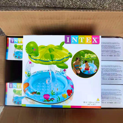 カメ屋根付きベビープール 102×107cm｜日よけキャノピー＆しぶき遊び（1〜3歳・45L・パッチ付）