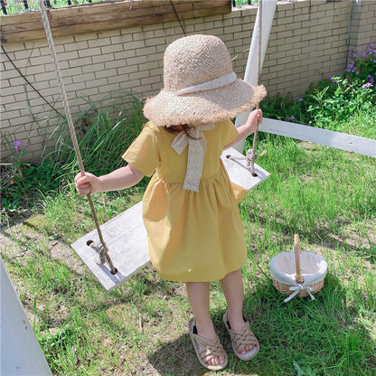 さらっと上品におでかけが決まる 女の子プリンセスワンピース 無地バックリボン結び コットン100% 80~130cm