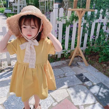 さらっと上品におでかけが決まる 女の子プリンセスワンピース 無地バックリボン結び コットン100% 80~130cm