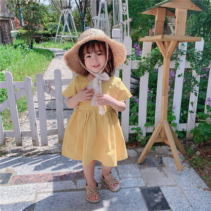 さらっと上品におでかけが決まる 女の子プリンセスワンピース 無地バックリボン結び コットン100% 80~130cm