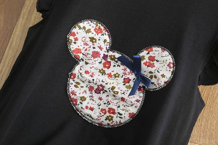 さらっと軽やかに上品可愛い 女の子フリル袖トップス＆花柄スカートセット リボンアクセント ポリエステル 90~130cm