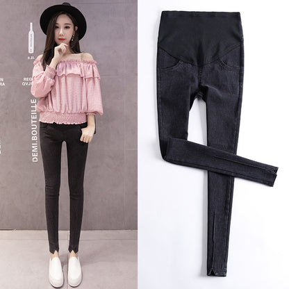 マタニティデニムレギンスパンツの着用イメージと商品単体イメージ
