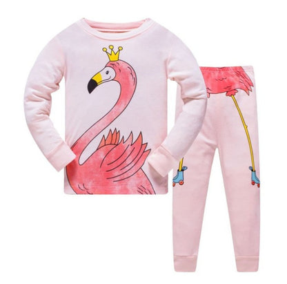 おうち時間がもっと楽しくなる 女の子長袖ルームウェア上下セット マーメイド・フラミンゴプリント コットン 90〜140cm