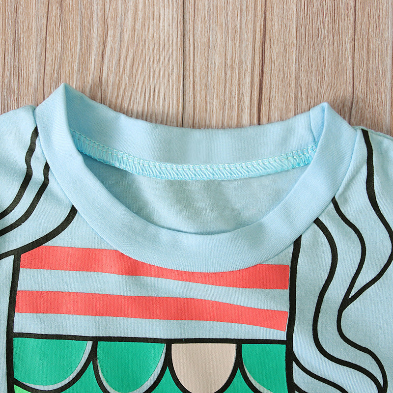 おうち時間がもっと楽しくなる 女の子長袖ルームウェア上下セット マーメイド・フラミンゴプリント コットン 90〜140cm