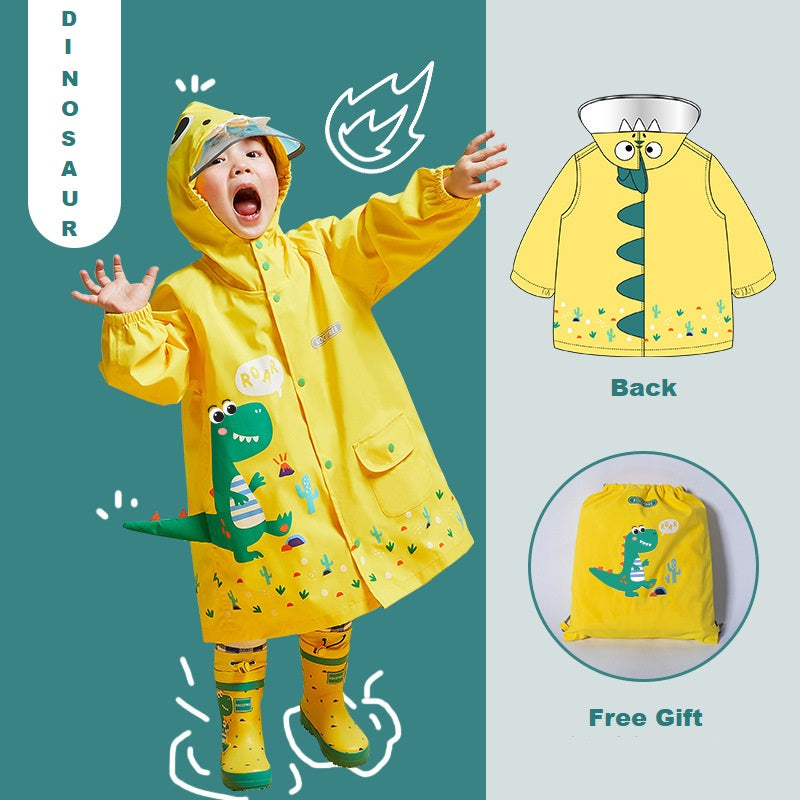 イエローは恐竜のカートゥンデザインで、雨の日のおでかけを元気に楽しく見せます。
