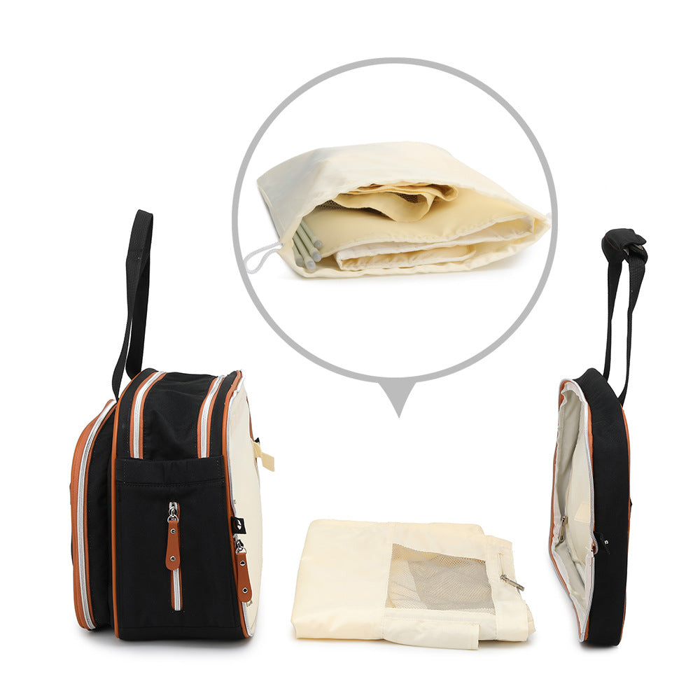 取り外し式ポータブルベビーベッド付き マザーズバッグ 大容量20-35L オックスフォード 43×24×29cm ベッド75×40×17cm ファスナー開閉