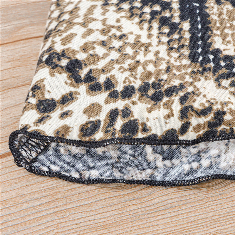 甘辛パイソン柄でおしゃれに決まる 女の子ノースリーブトップス＆フレアパンツ上下セット ブラックプリント コットン95% 80~110cm