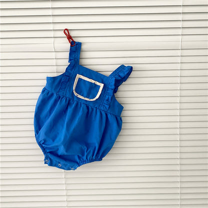 軽やかコットンでおでかけがもっと楽しい 女の子2点セット 花柄半袖ブラウス×ブルーサロペットロンパース コットン95% 66〜90cm