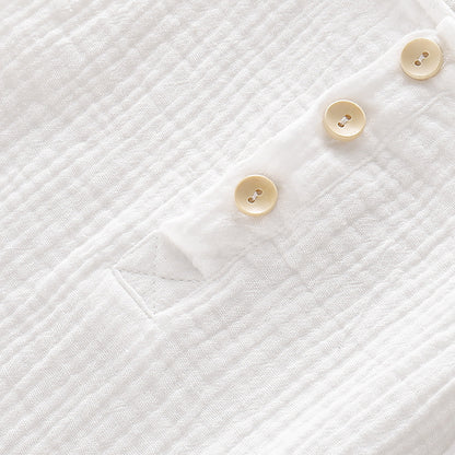 フロントボタンのデザインが分かるダブルガーゼ風ボディスーツ
