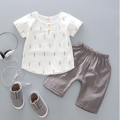 元気に動けて涼しく快適 男の子半袖Tシャツ＆ショートパンツセット スポーツテイスト コットン 90~120cm