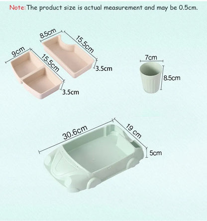 幼児期の食事が安心・快適 こぼれにくい深型設計 竹繊維×PP 車型キッズランチトレー食器セット 取り外し式仕切りボウル＋カップ付き（約34×18.1×10.6cm）選べる3カラー