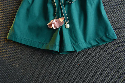 軽やか花柄フリルで夏が華やぐ 女の子ノースリーブトップス＆ショートパンツ2点セット 小花プリント コットン 100~140cm