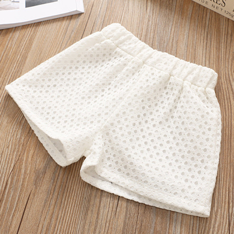 夏の涼しげコーデが完成する 女の子花柄キャミトップス＆ホワイトショートパンツ2点セット 肩リボン ノースリーブ 韓国風 100〜140cm