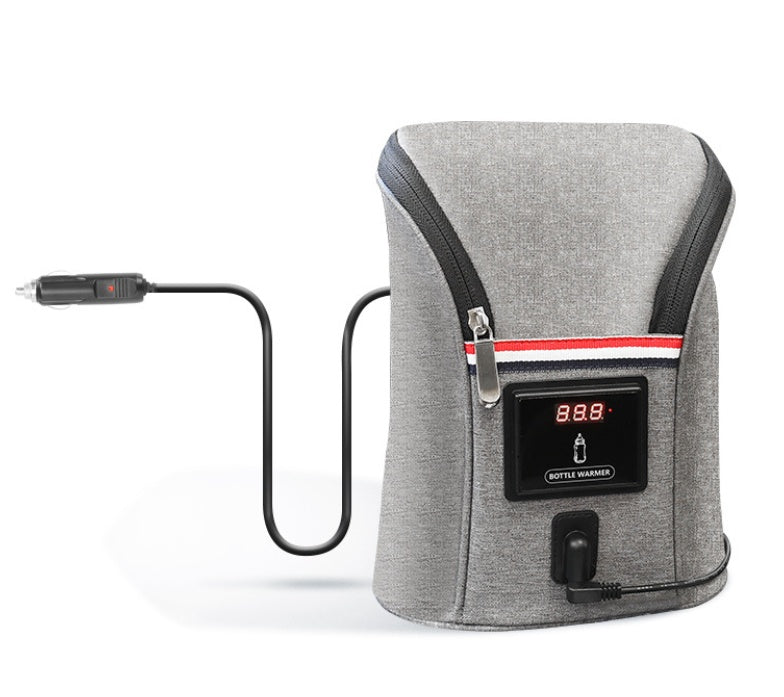 二本の哺乳瓶を収納した状態のダブルボトル対応保温バッグ（ベビーボトルウォーマー・ミルクウォーマー）
