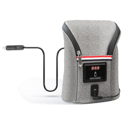 二本の哺乳瓶を収納した状態のダブルボトル対応保温バッグ（ベビーボトルウォーマー・ミルクウォーマー）
