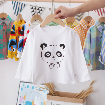 パンダプリントの長袖インナートップス白色キッズウェア
