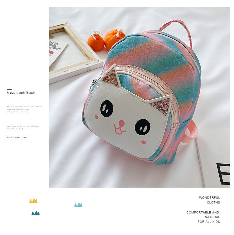 幼児用PUレザーミニリュック 猫フェイスデザイン 19×10×21cm ファスナー開閉 撥水仕様 ポリエステル裏地 全11色バリエーション