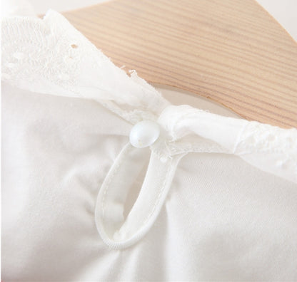 やさしく可憐に着映える 女の子ジャンパースカート上下セット きりん刺繍 レース襟トップス コットン 80~100cm