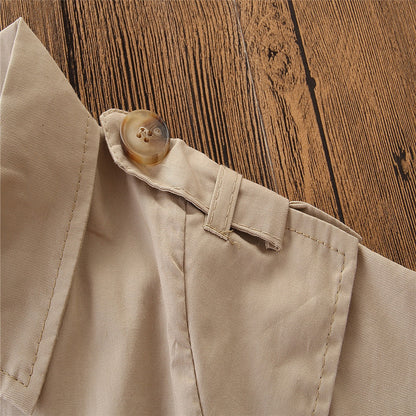 きちんと可愛いが叶う 女の子シャツワンピース 無地ダブルボタン コットン混 Aライン 半袖 110〜160cm