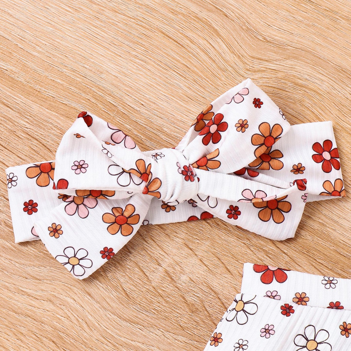 夏のおでかけが華やぐ 女の子花柄ワンショルダートップス＆キュロットスカート＆ヘアバンド 3点セット ポリエステル 70~100cm